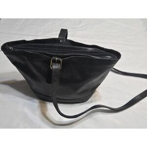 Charles Klein Italian Leather Black Textured Shoulder Purse Bag Adj Strap Vtg